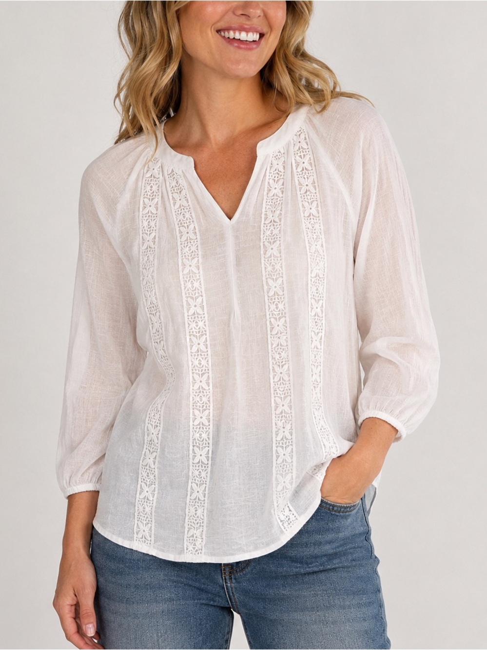 White counterparts three-quarter sleeve gauze style blouse size small - Picture 3 of 10